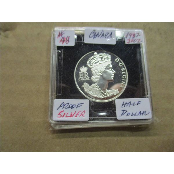 1952 - 2002 CANADA PROOF SILVER CAMEO HALF DOLLAR