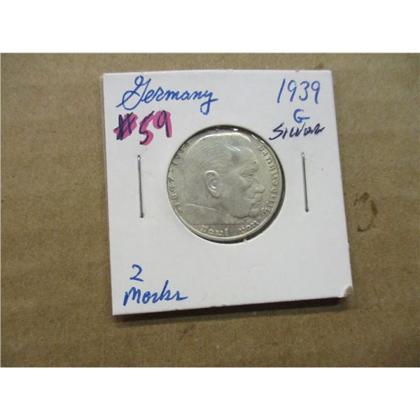 1939 GERMAN SILVER 2 MARKS