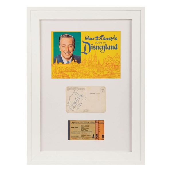 Walt Disney Signed Mark Twain Postcard Display.