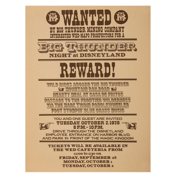 Big Thunder Night at Disneyland WED & MAPO Poster.