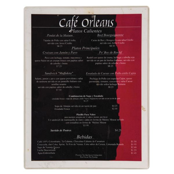 Cafe Orleans Menu.