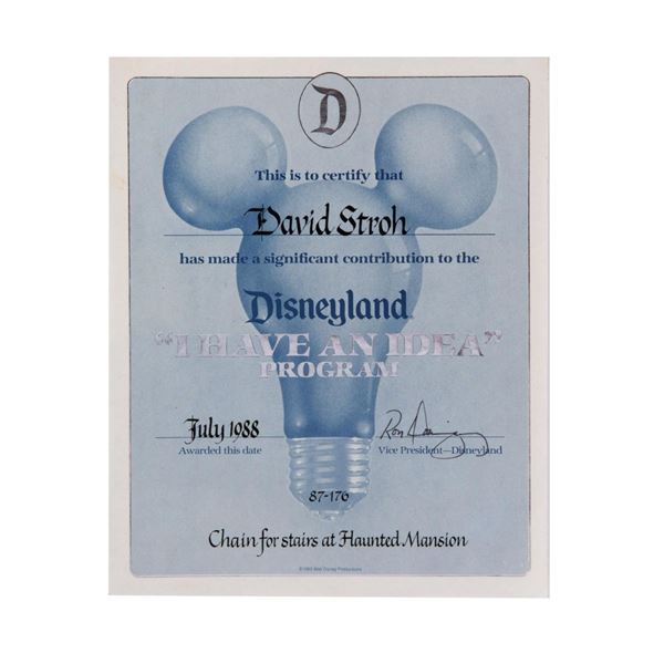 Haunted Mansion "I Have an Idea Program" Award.