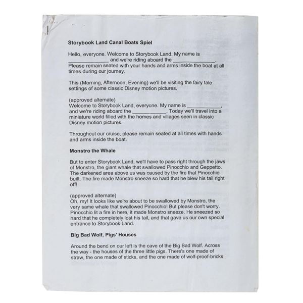 Storybook Land Cast Member Narration Script.