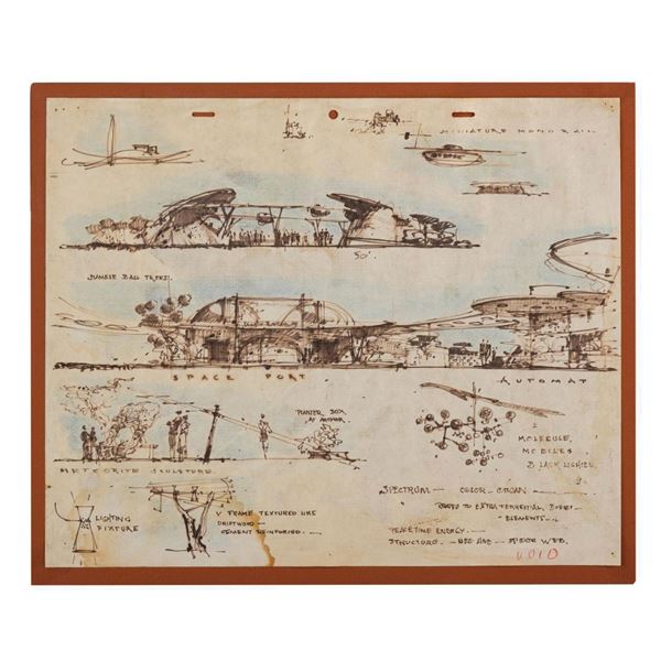 Spaceport & Monorail Concept Drawings by Herb Ryman.