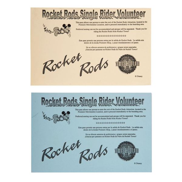 Pair of Rocket Rods Single Rider Passes.