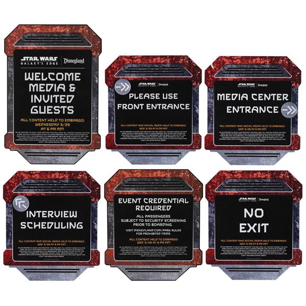 Set of (6) Star Wars Galaxy's Edge Media Event Signs.