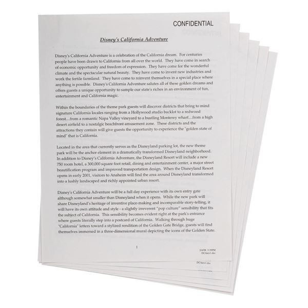 California Adventure Prospectus Documents.