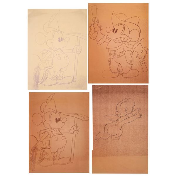 Set of (4) Mickey Mouse Revue Mural Brownlines.