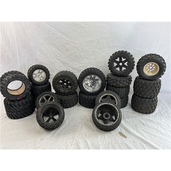 Aprox 20 Mixed large size RC car tires