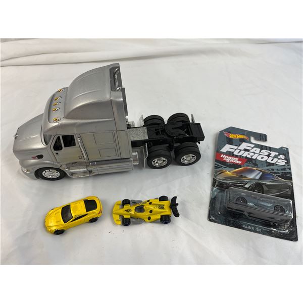 Lot of 4 toy cars incl hotwheels and peterbilt