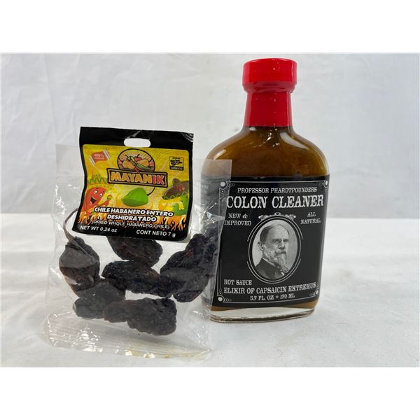 Colon Cleaner hot sauce and dried habaneros