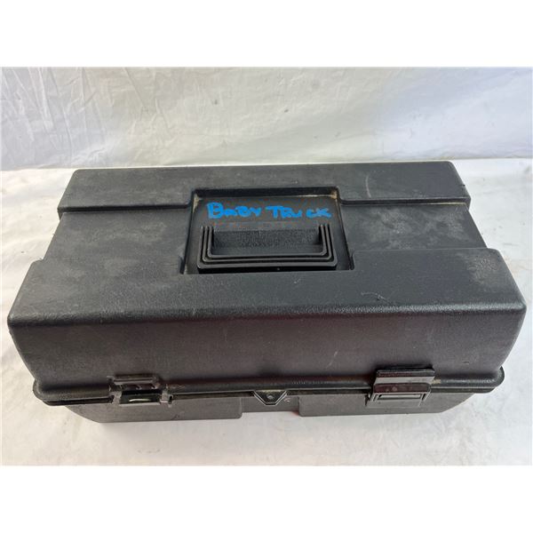 Tool box of mixed allen wrenches drill bits and misc