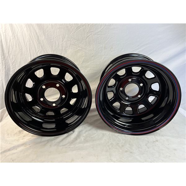 Lot of two new in box black rims with blue accent