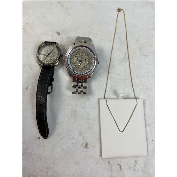 16" sterling silver gold plated chain & 2 watches