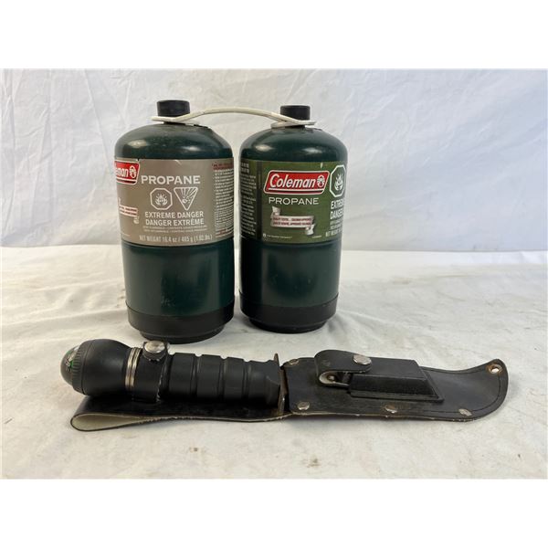Camping knife w/ compass & mini propane tanks