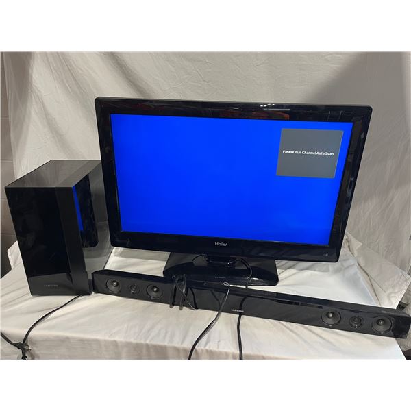 32" Haier TV with Samsung Subwoofer and Sound Bar