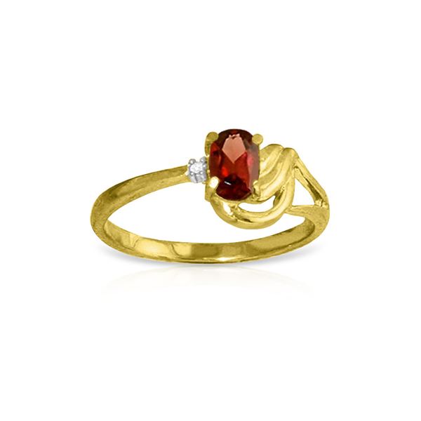Genuine 0.46 ctw Garnet & Diamond Ring 14KT Yellow Gold - REF-30W6Y