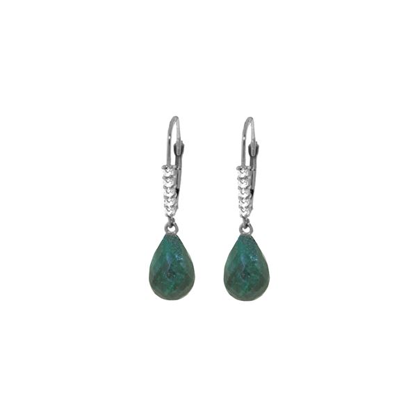 Genuine 17.75 ctw Green Sapphire Corundum & Diamond Earrings 14KT White Gold - REF-41M6T