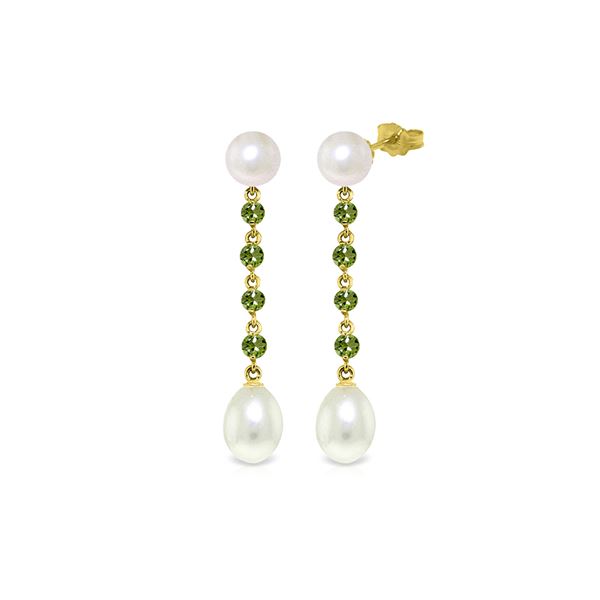 Genuine 11 ctw Pearl & Peridot Earrings 14KT Yellow Gold - REF-28R8P