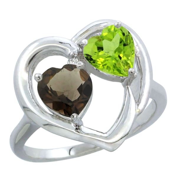 2.61 CTW Diamond, Quartz & Peridot Ring 14K White Gold - REF-33W9F