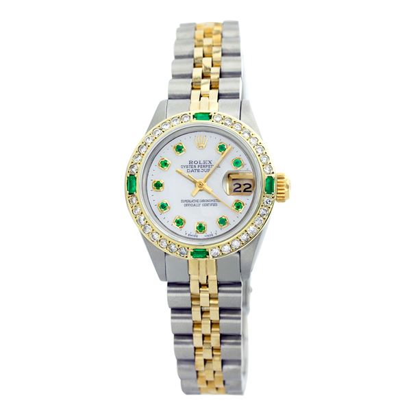 Rolex Pre-owned 26mm Womens Custom White Mother of Pearl Two Tone