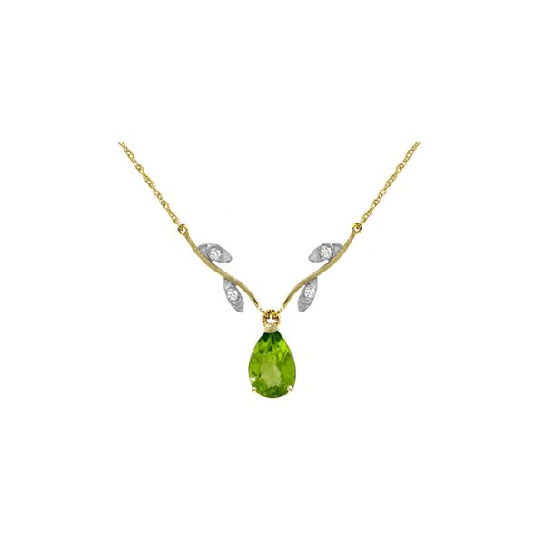Genuine 1.52 ctw Peridot & Diamond Necklace 14KT Yellow Gold - REF-30V7W