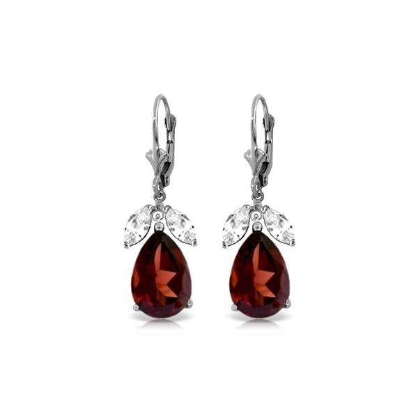Genuine 13 ctw Garnet & White Topaz Earrings 14KT White Gold - REF-69W3Y