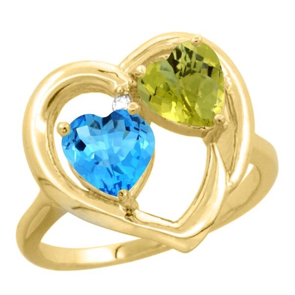 2.61 CTW Diamond, Swiss Blue Topaz & Lemon Quartz Ring 14K Yellow Gold - REF-33H5M