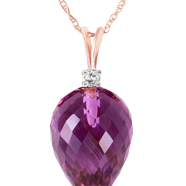 Genuine 9.55 ctw Amethyst & Diamond Necklace 14KT Rose Gold - REF-25F3Z