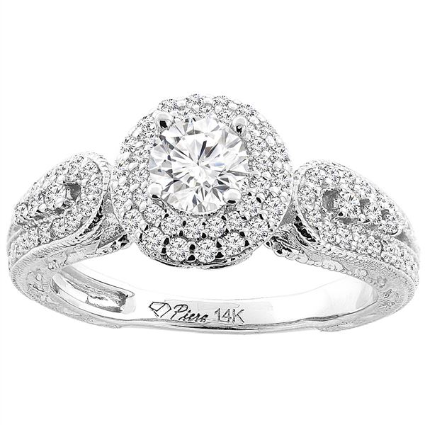 0.90 CTW Diamond Ring 14K White Gold - REF-143M3K
