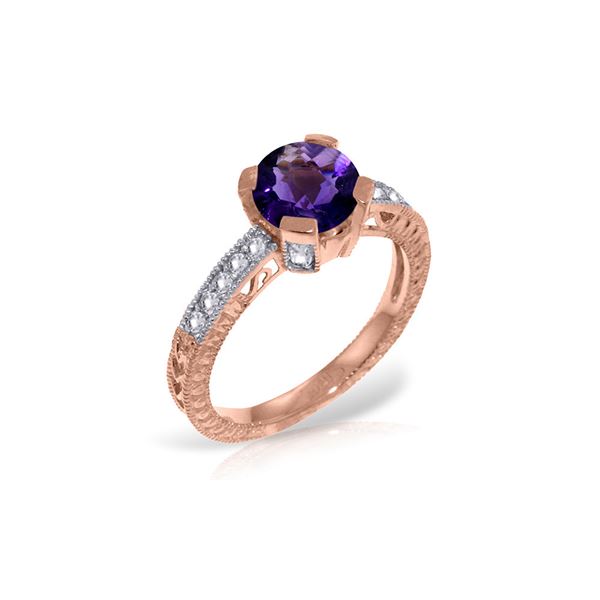 Genuine 1.80 ctw Amethyst & Diamond Ring 14KT Rose Gold - REF-98R3P
