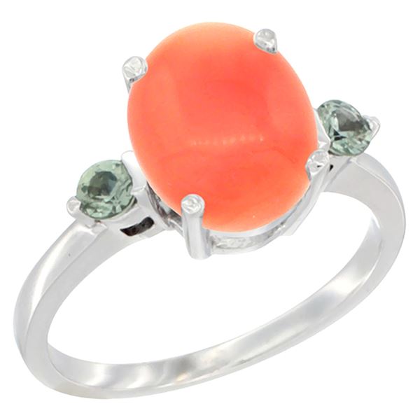 0.24 CTW Green Sapphire & Natural Coral Ring 10K White Gold - REF-23W9F