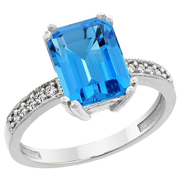 3.70 CTW Swiss Blue Topaz & Diamond Ring 14K White Gold - REF-40X2M