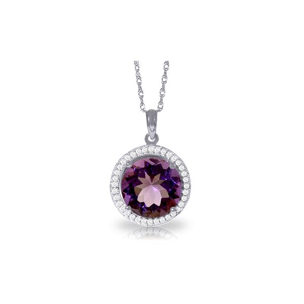 Genuine 6.2 ctw Amethyst & Diamond Necklace 14KT White Gold - REF-70Z6N