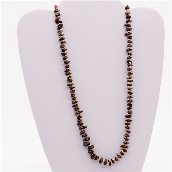 Graduated Garnet Chip and Brass Bead Necklace