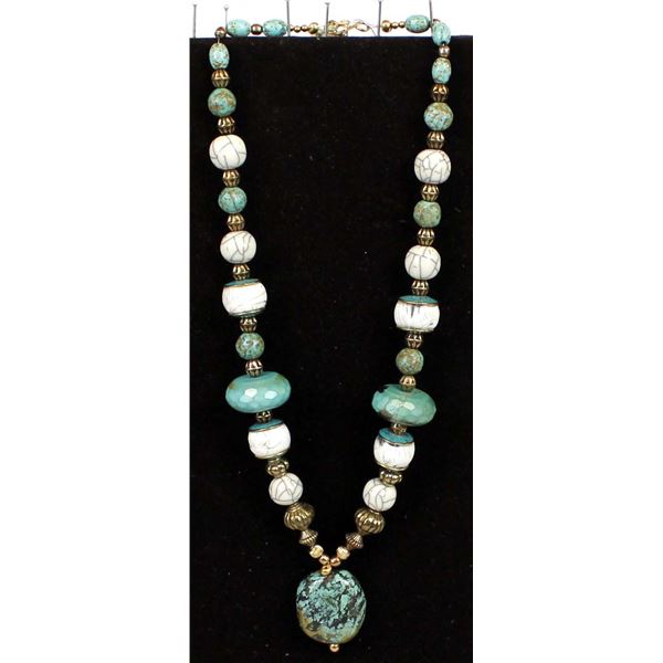 Hubei Chinese Turquoise & Bone Bead Necklace