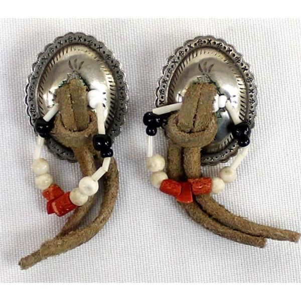 Southwestern Leather, Bead, and Concho Earrings