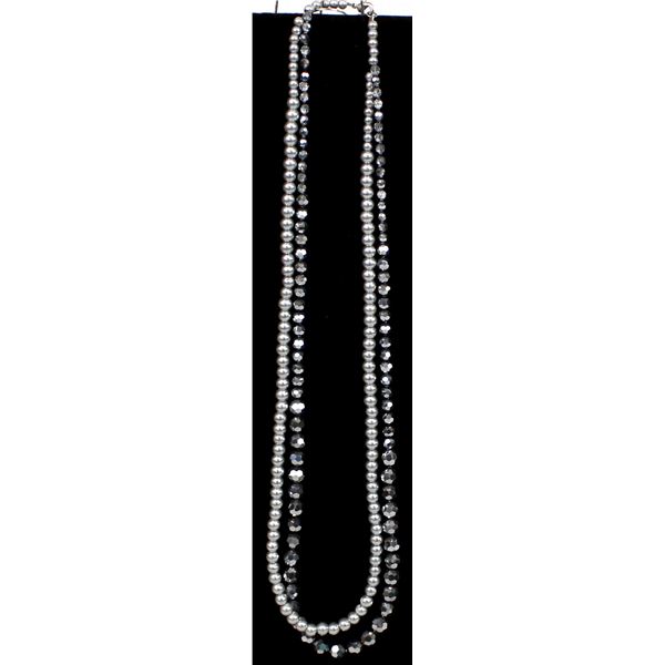 Double Strand Pearl and Faceted Bead Necklace