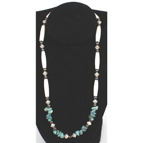 Native American Bone Bead and Turquoise Necklace