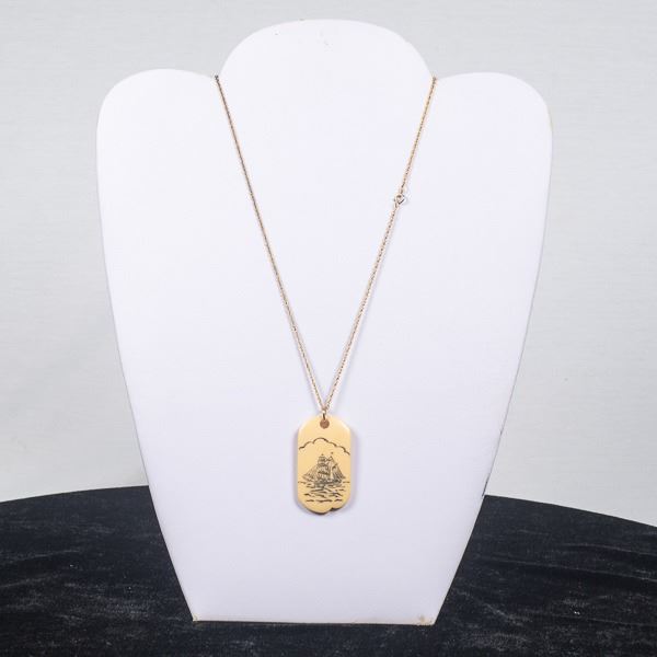 Scrimshaw Ivory Pendant Necklace