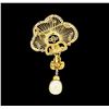 Image 2 : 2.65 ctw Diamond and Pearl Pendant-Pin - 18KT Yellow Gold