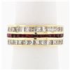 Image 1 : Vintage 18k Gold Channel Round Ruby Princess Cut Diamond Wide Eternity Band Ring