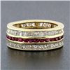 Image 2 : Vintage 18k Gold Channel Round Ruby Princess Cut Diamond Wide Eternity Band Ring