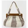 Image 1 : Chanel Grey Ivory Stripes Canvas Wooden Clam Shell Shoulder Bag