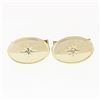 Image 1 : Vintage 14k Gold 0.04 ctw Round Single Cut Diamond Etched Polished Oval Cufflink