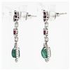 Image 3 : 18K White Gold 4.15 ctw Cabochon Emerald w/ Ruby Diamond Halo Drop Dangle Earrin