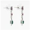 Image 4 : 18K White Gold 4.15 ctw Cabochon Emerald w/ Ruby Diamond Halo Drop Dangle Earrin