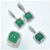 Image 1 : $1200 Silver GREEN ONYX Cz(36.5ct) Earring, Ring, Pendant SET