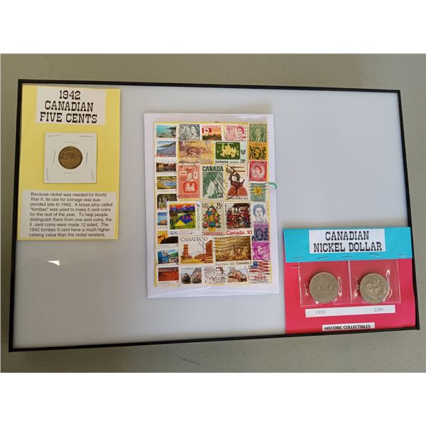 CANADIAN .05¢ (five cent)- 1942- "WARTIME EMERGENCY ISSUE"; STAMP FACED CARD W/ LUCKY PENNY - Contai