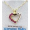Image 1 : Sterling Silver Yellow Gold plated genuine Ruby heart Pendant with Sterling chain, 7 Rubies (0.3cts)